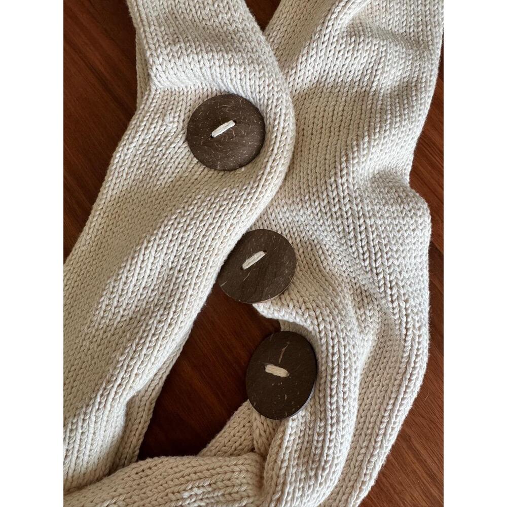 Pure Handknit Scarf Natural Cotton Button Boho One Size - Picture 2 of 4